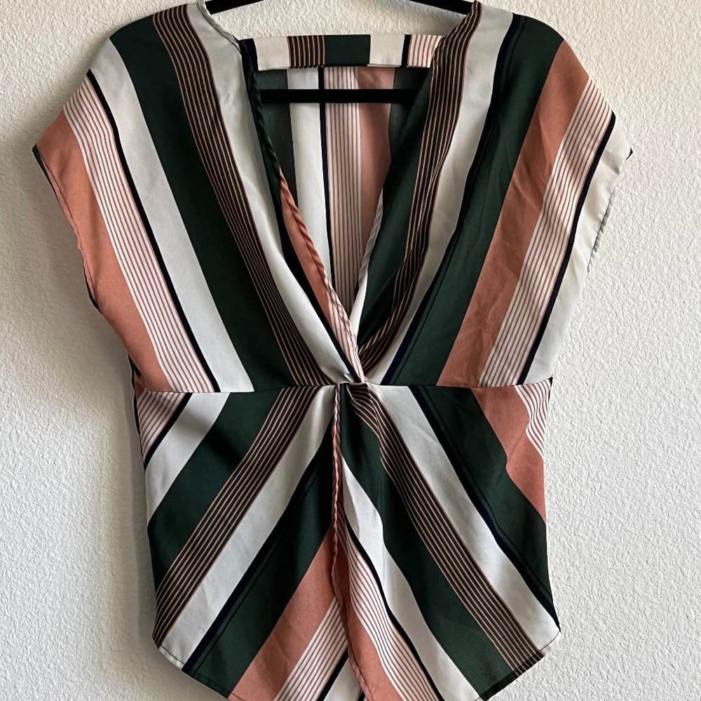 Batwing Sleeve Twist Cut Out Back Striped Top